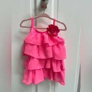 NWOT Youngland Baby 24M Hot Pink Ruffle Tank Top Blouse with Flower